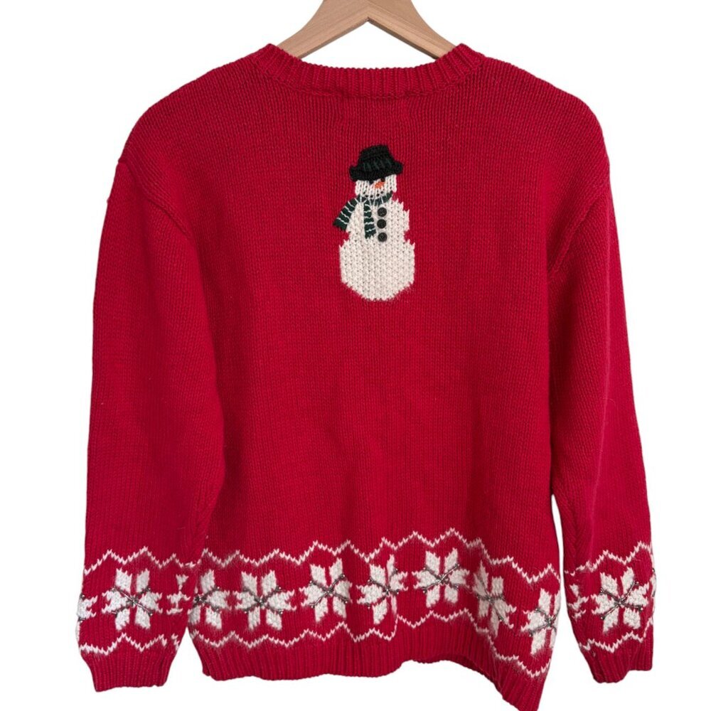 Vintage Hand Knit "Ugly" Christmas Holiday Snowflake Snowmen Sweater - Picture 6 of 6
